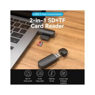 Считыватель флеш-карт Vention USB 3.0 to SD+TF Black Dual Drive Letter (CLGB0)