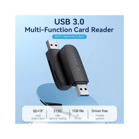 Считыватель флеш-карт Vention USB 3.0 to SD+TF Black Dual Drive Letter (CLGB0) - Кардридеры - Кардридеры