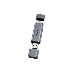Считыватель флеш-карт Vention USB 3.0 AM/USB-C to SD+TF Gray Dual Drive Letter Aluminum Alloy (CLLH0)