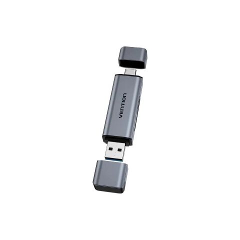 Считыватель флеш-карт Vention USB 3.0 AM/USB-C to SD+TF Gray Dual Drive Letter Aluminum Alloy (CLLH0) - Кардридеры  - Кардридеры 