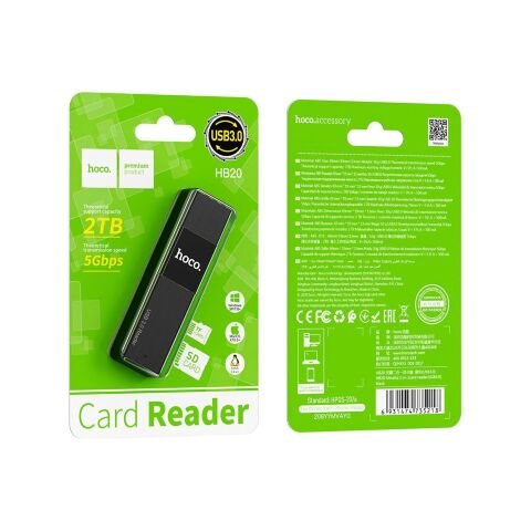 Считыватель флеш-карт HOCO USB3.0 to microSD, microSDHC, microSDXC, SD, SDHC, SDXC, HB20 Black (6931474735218) - Нулевой остаток (Feed) - Нулевой остаток (Feed)