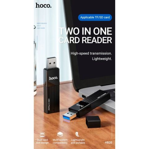 Считыватель флеш-карт HOCO USB3.0 to microSD, microSDHC, microSDXC, SD, SDHC, SDXC, HB20 Black (6931474735218) - Нулевой остаток (Feed) - Нулевой остаток (Feed)
