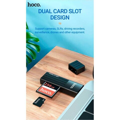 Считыватель флеш-карт HOCO USB3.0 to microSD, microSDHC, microSDXC, SD, SDHC, SDXC, HB20 Black (6931474735218) - Нулевой остаток (Feed) - Нулевой остаток (Feed)