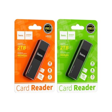 Считыватель флеш-карт HOCO USB3.0 to microSD, microSDHC, microSDXC, SD, SDHC, SDXC, HB20 Black (6931474735218) - Нулевой остаток (Feed) - Нулевой остаток (Feed)