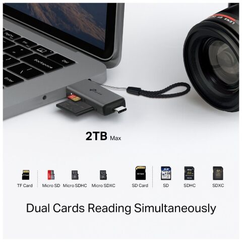 Считыватель флеш-карт TP-Link USB-C + USB 2.0 SD + TF silver (UA430D) - Нулевой остаток (Feed) - Нулевой остаток (Feed)