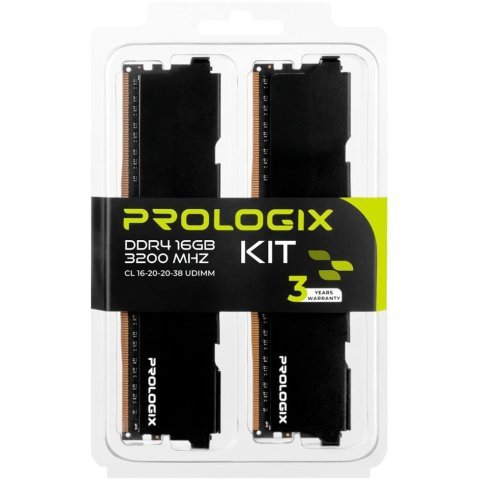 Модуль памяти для компьютера DDR4 16GB (2x8GB) 3200 MHz Black Prologix (PRO16GB3200B4K) - Нулевой остаток (Feed) - Нулевой остаток (Feed)