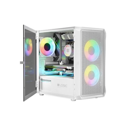 Корпус для ПК Logic concept PORTOS MESH+GLASS ARGB fans 3x120mm WHITE (AM-PORTOS-20-0000000-0002) - Нулевой остаток (Feed)  - Нулевой остаток (Feed) 