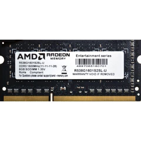 Модуль памяти для ноутбука SoDIMM DDR3L 8GB 1600 MHz AMD (R538G1601S2SL-U) - Нулевой остаток (Feed)  - Нулевой остаток (Feed) 