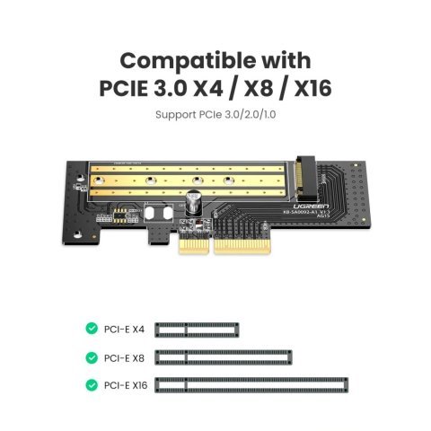 Контроллер Ugreen PCI-E 3.0 for SSD M.2 (NVMe) x4 CM302 (70503) - Нулевой остаток (Feed) - Нулевой остаток (Feed)