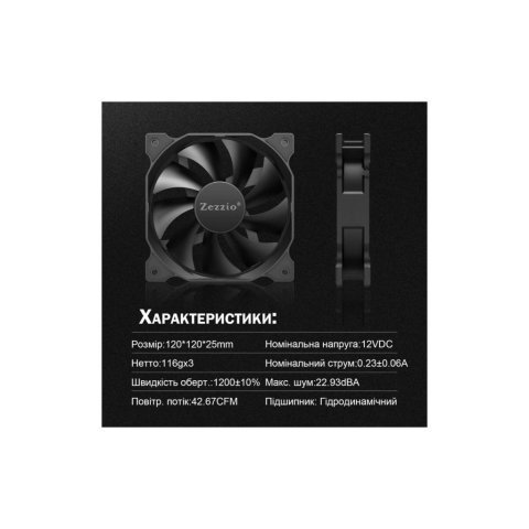 Кулер для корпуса Zezzio ZA-120 3 in 1 Kit - Нулевой остаток (Feed) - Нулевой остаток (Feed)