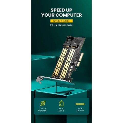 Контроллер Ugreen PCI-E 3.0 for SSD M.2 NVMe + M.2 NGFF CM302 (70504) - Контроллеры ExpressCard  - Контроллеры ExpressCard 