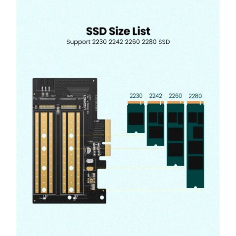 Контроллер Ugreen PCI-E 3.0 for SSD M.2 NVMe + M.2 NGFF CM302 (70504) - Контроллеры ExpressCard  - Контроллеры ExpressCard 