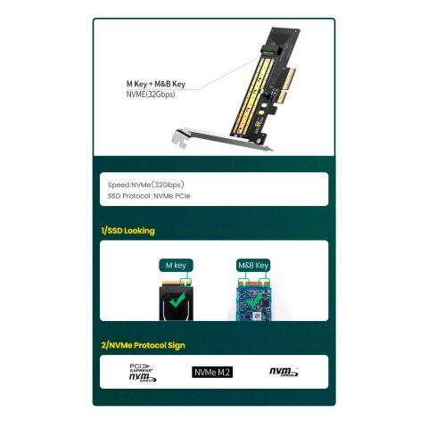 Контроллер Ugreen PCI-E 3.0 for SSD M.2 NVMe + M.2 NGFF CM302 (70504) - Контроллеры ExpressCard  - Контроллеры ExpressCard 