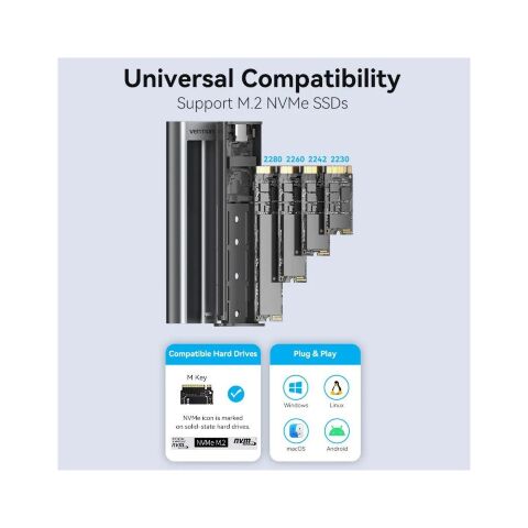 Карман внешний Vention SSD M.2 (NVME) M-key USB Type-C 3.2 10Gbps Heat Sink Aluminum (KPKH0) - Аксессуары к HDD - Аксессуары к HDD