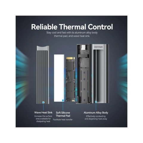 Карман внешний Vention SSD M.2 (NVME) M-key USB Type-C 3.2 10Gbps Heat Sink Aluminum (KPKH0) - Нулевой остаток (Feed) - Нулевой остаток (Feed)