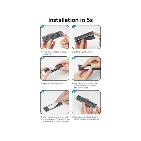 Карман внешний Vention SSD M.2 (NVME) M-key USB Type-C 3.2 10Gbps Heat Sink Aluminum (KPKH0) - Нулевой остаток (Feed) - Нулевой остаток (Feed)