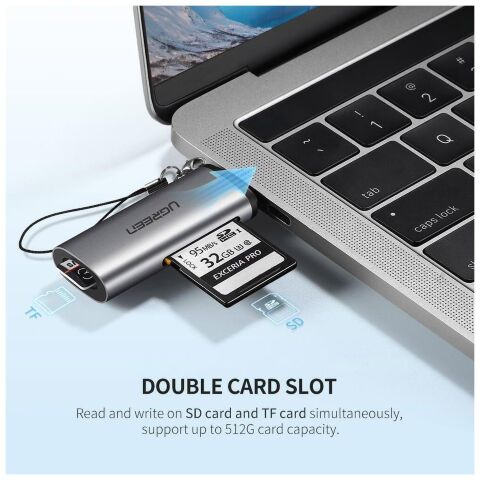 Считыватель флеш-карт Ugreen USB Type-C 3.1 to TF/SD CM184 Gray (50704) - Кардридеры  - Кардридеры 