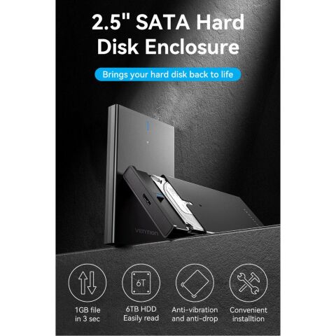 Карман внешний Vention 2.5" HDD/SSD USB 3.0 Micro-B Black (KPAB0) - Аксессуары к HDD  - Аксессуары к HDD 