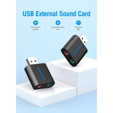Звуковая плата Vention Audio USB 2х3,5mm jack Metal (VAB-S17-B) - Звуковые платы  - Звуковые платы 