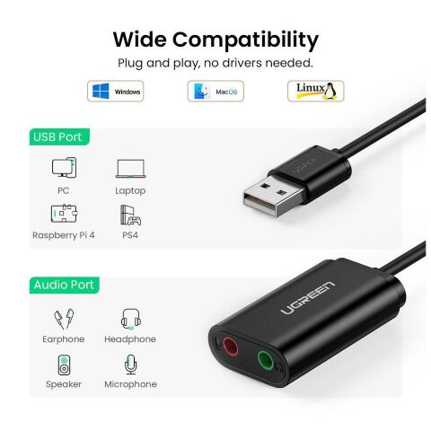 Звуковая плата Ugreen US205 black (30724) - Звуковые платы  - Звуковые платы 