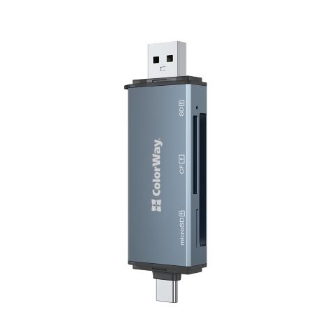 Считыватель флеш-карт ColorWay USB 2.0/USB-C to CF/SD/MicroSD (CW-CR-01) - Нулевой остаток (Feed) - Нулевой остаток (Feed)