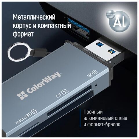 Считыватель флеш-карт ColorWay USB 2.0/USB-C to CF/SD/MicroSD (CW-CR-01) - Нулевой остаток (Feed) - Нулевой остаток (Feed)