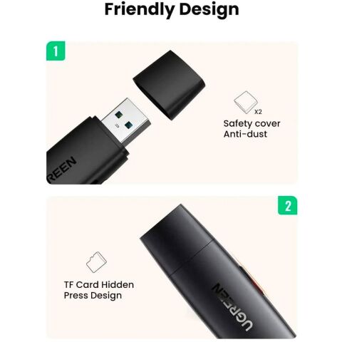 Считыватель флеш-карт Ugreen USB-C + USB to TF/SD 3.0 CM304 black (80191) - Нулевой остаток (Feed)  - Нулевой остаток (Feed) 