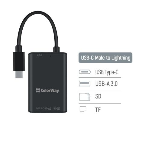 Считыватель флеш-карт ColorWay USB-C to USB 3.0/SD/MicroSD (CW-CR-02) - Нулевой остаток (Feed) - Нулевой остаток (Feed)