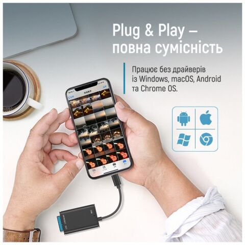 Считыватель флеш-карт ColorWay USB-C to USB 3.0/SD/MicroSD (CW-CR-02) - Нулевой остаток (Feed) - Нулевой остаток (Feed)