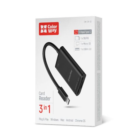 Считыватель флеш-карт ColorWay USB-C to USB 3.0/SD/MicroSD (CW-CR-02) - Кардридеры  - Кардридеры 