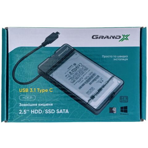 Карман внешний Grand-X HDD 2,5" USB 3.1 Type-C (HDE31) - Нулевой остаток (Feed)  - Нулевой остаток (Feed) 