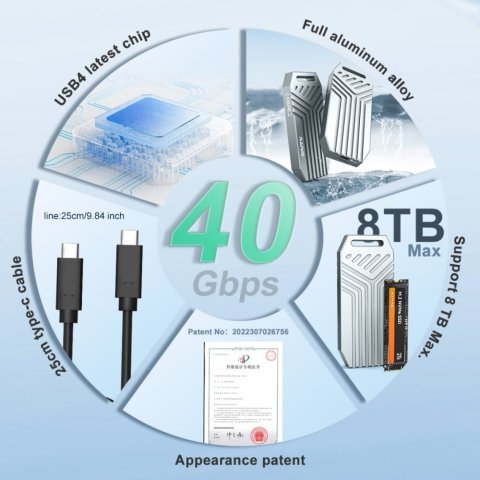 Карман внешний Maiwo M.2 SSD NVMe 2280 ч-з USB4.0 Type-C 40Gbps (K1695) - Нулевой остаток (Feed) - Нулевой остаток (Feed)