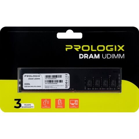 Модуль памяти для компьютера DDR4 8GB 3200 MHz Prologix (PRO8GB3200D4) - Нулевой остаток (Feed) - Нулевой остаток (Feed)