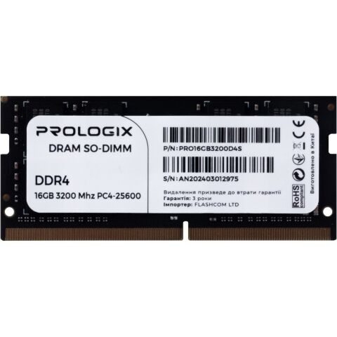 Модуль памяти для ноутбука SoDIMM DDR4 16GB 3200 MHz Prologix (PRO16GB3200D4S) - Модули памяти к ноутбукам  - Модули памяти к ноутбукам 
