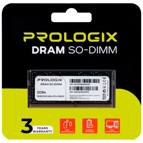 Модуль памяти для ноутбука SoDIMM DDR4 16GB 3200 MHz Prologix (PRO16GB3200D4S) - Модули памяти к ноутбукам  - Модули памяти к ноутбукам 
