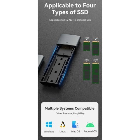 Карман внешний Vention SSD M.2 (NVME) M-key USB Type-C 3.2 gray (KPGH0) - Нулевой остаток (Feed)  - Нулевой остаток (Feed) 