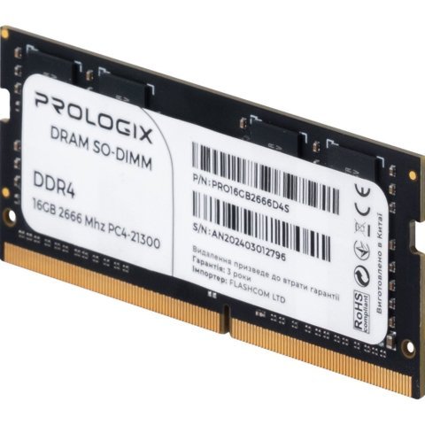 Модуль памяти для ноутбука SoDIMM DDR4 16GB 2666 MHz Prologix (PRO16GB2666D4S) - Нулевой остаток (Feed)  - Нулевой остаток (Feed) 