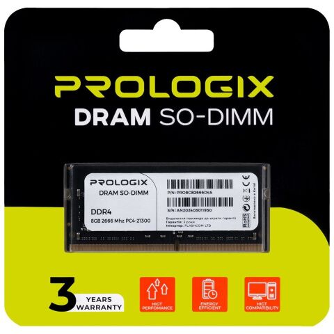 Модуль памяти для ноутбука SoDIMM DDR4 8GB 2666 MHz Prologix (PRO8GB2666D4S) - Нулевой остаток (Feed) - Нулевой остаток (Feed)