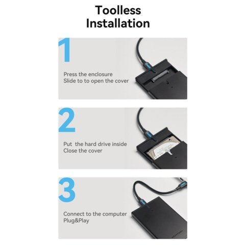 Карман внешний Vention 2.5" HDD/SSD USB 3.0 Micro-B Black (KPAB0) - Нулевой остаток (Feed) - Нулевой остаток (Feed)