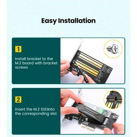 Контроллер Ugreen PCI-E 3.0 for SSD M.2 NVMe + M.2 NGFF CM302 (70504) - Нулевой остаток (Feed) - Нулевой остаток (Feed)