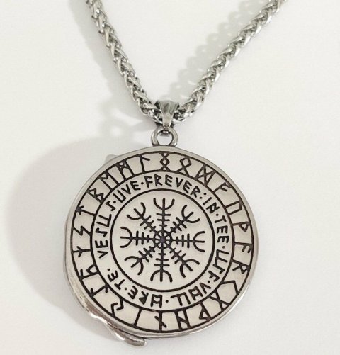 Кулон Геральта медальон 3D Ведьмак (The Witcher Geralt) с нержавеющей стали с рунами (золотой волк) - -