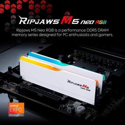 Модуль памяти для компьютера DDR5 64GB (2x32GB) 6000 MHz Ripjaws M5 Neo RGB Matte White G.Skill (F5-6000J3636F32GX2-RM5NRW) - Нулевой остаток (Feed) - Нулевой остаток (Feed)