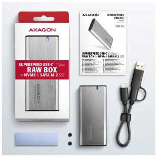Карман внешний AXAGON USB-C 3.2 Gen 2 metal box for M.2 NVMe & SATA SSD SuperSpeed (EEM2-SG2)