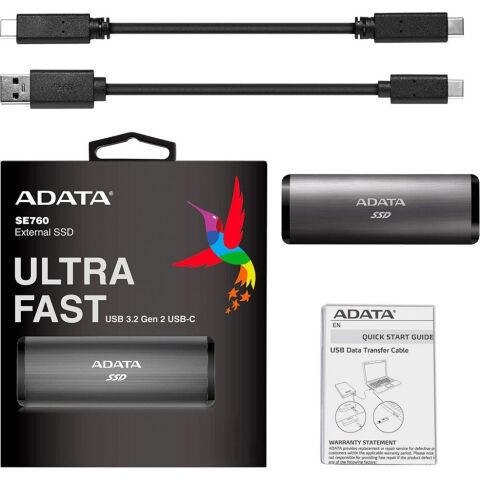 Накопитель SSD USB 3.2 1TB ADATA (ASE760-1TU32G2-CBK) - Нулевой остаток (Feed) - Нулевой остаток (Feed)
